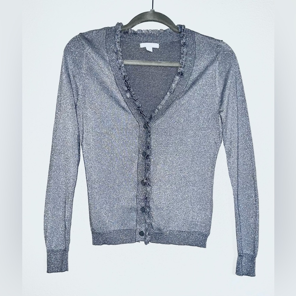 New York & Co Cardigan Sweater Button Down Silver Sparkle (Size S)